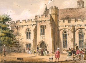 Armbrøstøvelse, Penhurst Place, Kent, i det 17. århundrede, fra "Architecture of the Middle Ages", udgivet i 1838 af Joseph Nash